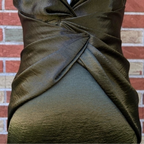 🧜‍♀️ NWT House of CB Zahra V-neck Drape Khaki Green Fishtail Mermaid Maxi Dress - Picture 3 of 13